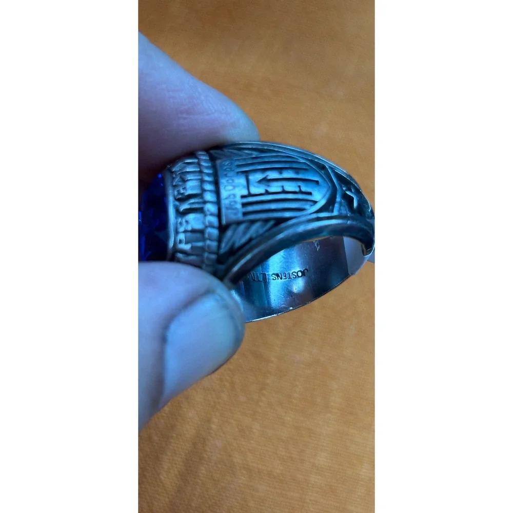 Jostens Job Corps Lustrium Class Ring Blue Stone Silver Tone LTM Stamped